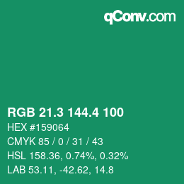 カラーコード: RGB 21.3 144.4 100 | qconv.com