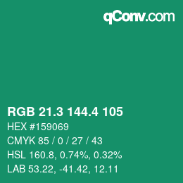 カラーコード: RGB 21.3 144.4 105 | qconv.com