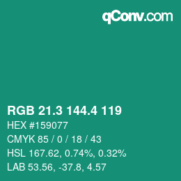 カラーコード: RGB 21.3 144.4 119 | qconv.com