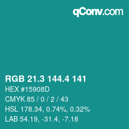 カラーコード: RGB 21.3 144.4 141 | qconv.com