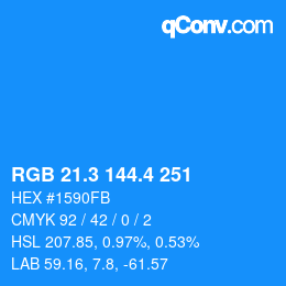 カラーコード: RGB 21.3 144.4 251 | qconv.com