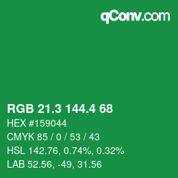 カラーコード: RGB 21.3 144.4 68 | qconv.com