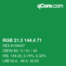 カラーコード: RGB 21.3 144.4 71 | qconv.com