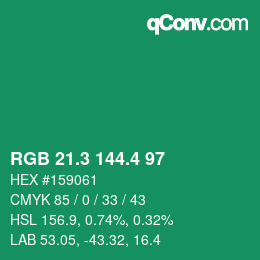 カラーコード: RGB 21.3 144.4 97 | qconv.com