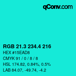カラーコード: RGB 21.3 234.4 216 | qconv.com