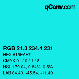 カラーコード: RGB 21.3 234.4 231 | qconv.com