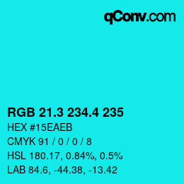 カラーコード: RGB 21.3 234.4 235 | qconv.com