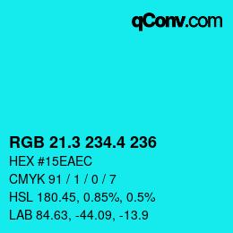 カラーコード: RGB 21.3 234.4 236 | qconv.com