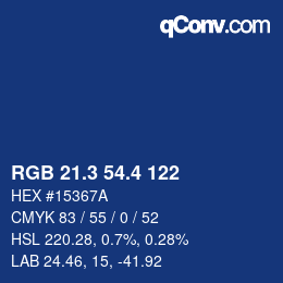 カラーコード: RGB 21.3 54.4 122 | qconv.com