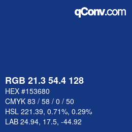カラーコード: RGB 21.3 54.4 128 | qconv.com
