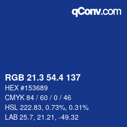 カラーコード: RGB 21.3 54.4 137 | qconv.com