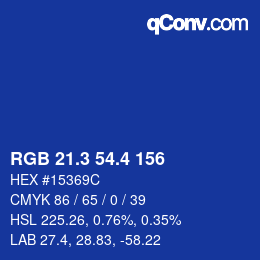 カラーコード: RGB 21.3 54.4 156 | qconv.com