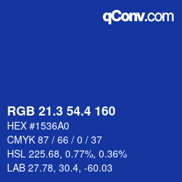 カラーコード: RGB 21.3 54.4 160 | qconv.com