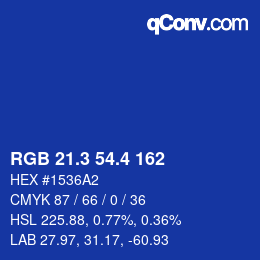 カラーコード: RGB 21.3 54.4 162 | qconv.com