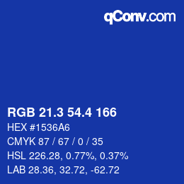カラーコード: RGB 21.3 54.4 166 | qconv.com