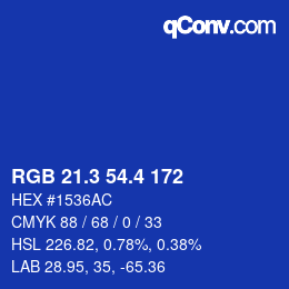 カラーコード: RGB 21.3 54.4 172 | qconv.com