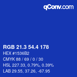 カラーコード: RGB 21.3 54.4 178 | qconv.com