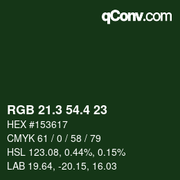 カラーコード: RGB 21.3 54.4 23 | qconv.com