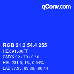 カラーコード: RGB 21.3 54.4 255 | qconv.com
