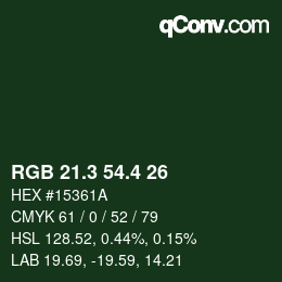 カラーコード: RGB 21.3 54.4 26 | qconv.com