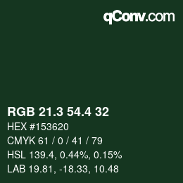 カラーコード: RGB 21.3 54.4 32 | qconv.com