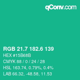 カラーコード: RGB 21.7 182.6 139 | qconv.com