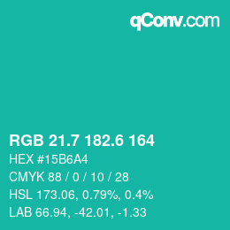 カラーコード: RGB 21.7 182.6 164 | qconv.com