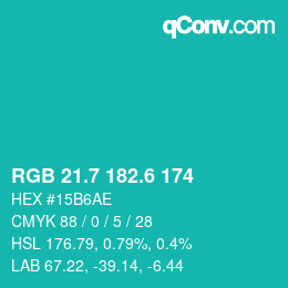 カラーコード: RGB 21.7 182.6 174 | qconv.com