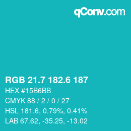 カラーコード: RGB 21.7 182.6 187 | qconv.com