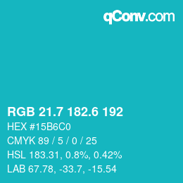 カラーコード: RGB 21.7 182.6 192 | qconv.com