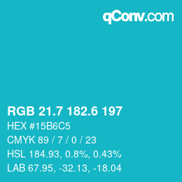 カラーコード: RGB 21.7 182.6 197 | qconv.com