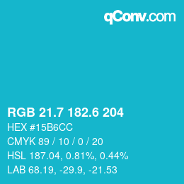 カラーコード: RGB 21.7 182.6 204 | qconv.com