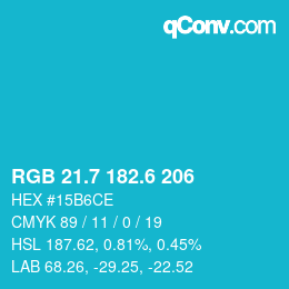 カラーコード: RGB 21.7 182.6 206 | qconv.com