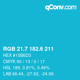 カラーコード: RGB 21.7 182.6 211 | qconv.com