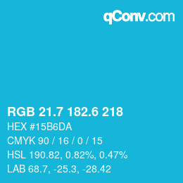 カラーコード: RGB 21.7 182.6 218 | qconv.com