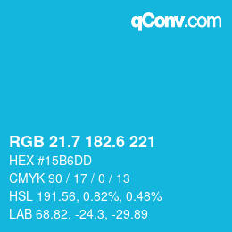 カラーコード: RGB 21.7 182.6 221 | qconv.com