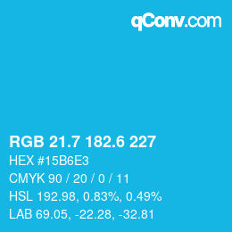 カラーコード: RGB 21.7 182.6 227 | qconv.com
