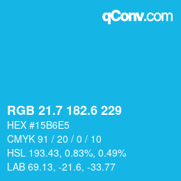 カラーコード: RGB 21.7 182.6 229 | qconv.com