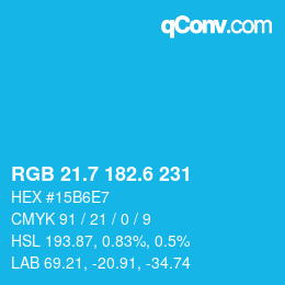 カラーコード: RGB 21.7 182.6 231 | qconv.com