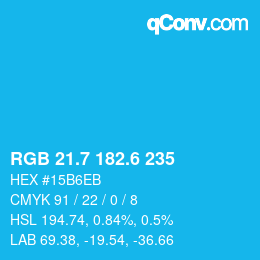 カラーコード: RGB 21.7 182.6 235 | qconv.com