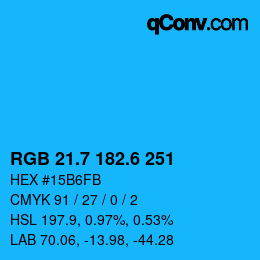 カラーコード: RGB 21.7 182.6 251 | qconv.com