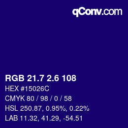 カラーコード: RGB 21.7 2.6 108 | qconv.com