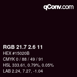 カラーコード: RGB 21.7 2.6 11 | qconv.com