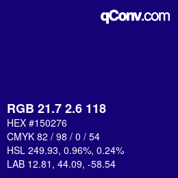 カラーコード: RGB 21.7 2.6 118 | qconv.com