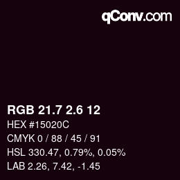 カラーコード: RGB 21.7 2.6 12 | qconv.com