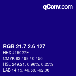 カラーコード: RGB 21.7 2.6 127 | qconv.com