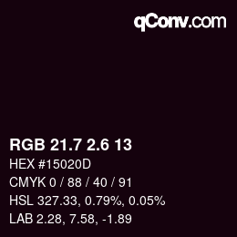 カラーコード: RGB 21.7 2.6 13 | qconv.com