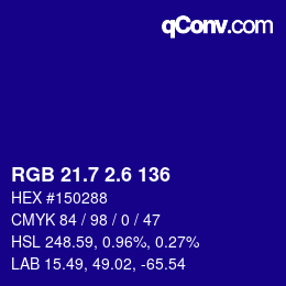 カラーコード: RGB 21.7 2.6 136 | qconv.com