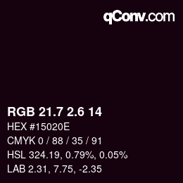 カラーコード: RGB 21.7 2.6 14 | qconv.com