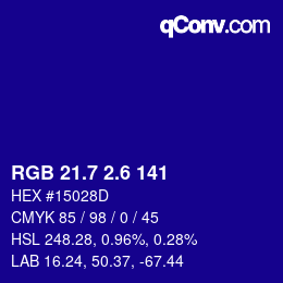 カラーコード: RGB 21.7 2.6 141 | qconv.com
